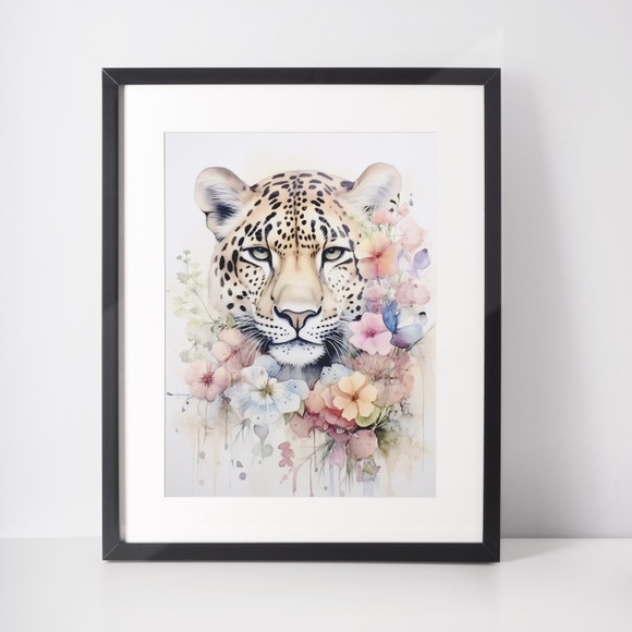 Watercolor Leopard Portrait Wall Art Illustration Print Poster Unframed - Picture 3 of 5